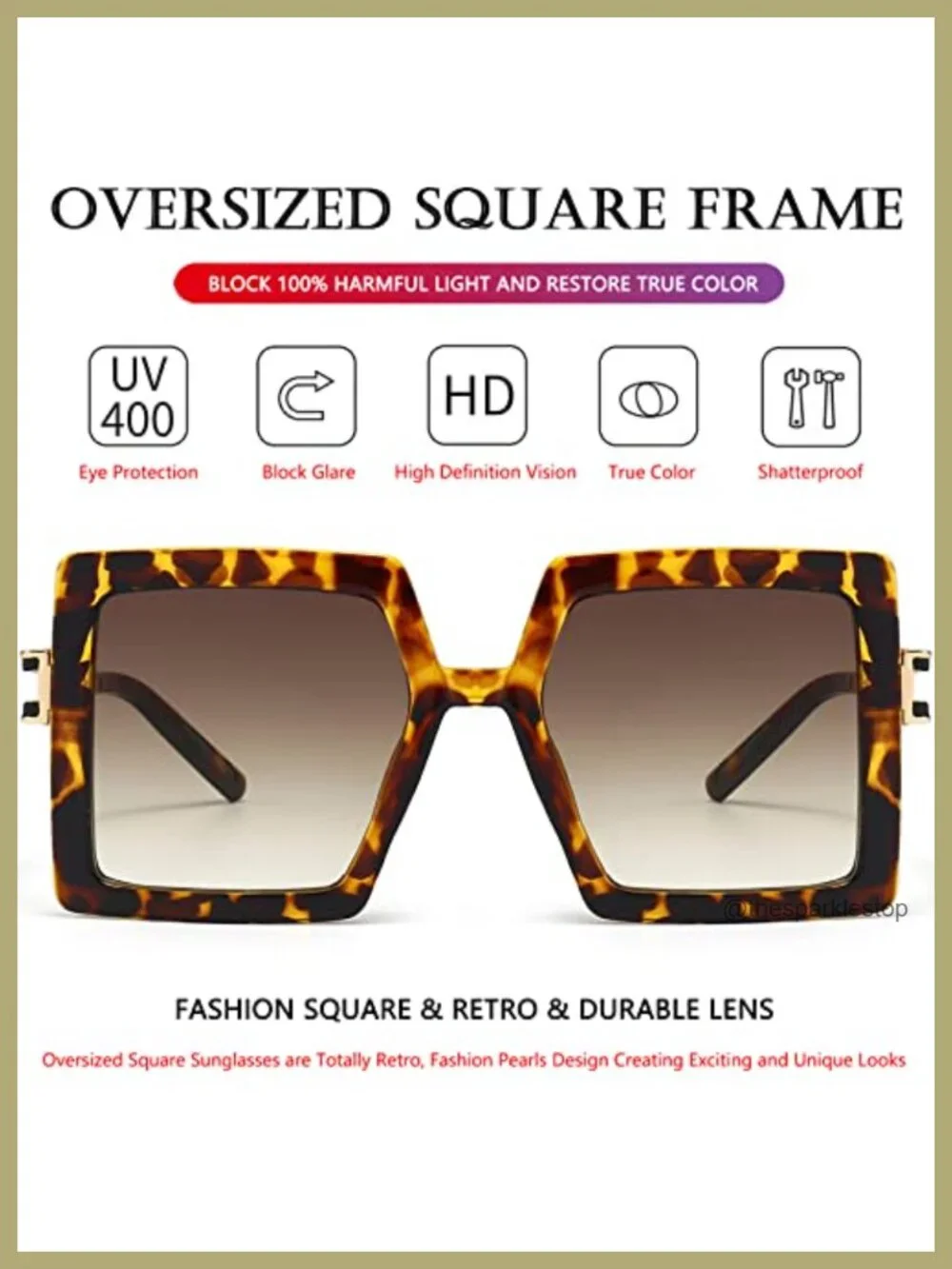 Oversized Square Sunglasses for Women UV400 Protection Retro Style